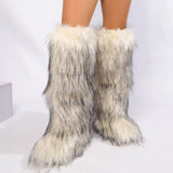 Essia Shaggy Faux Fur Over The Knee Boots