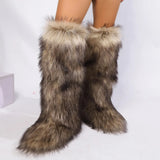 Essia Shaggy Faux Fur Over The Knee Boots