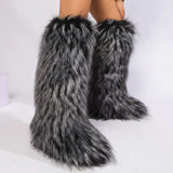 Essia Shaggy Faux Fur Over The Knee Boots