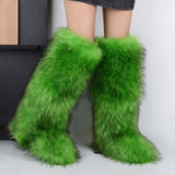 Essia Shaggy Faux Fur Over The Knee Boots
