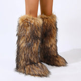 Essia Shaggy Faux Fur Over The Knee Boots
