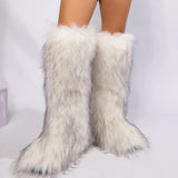 Essia Shaggy Faux Fur Over The Knee Boots