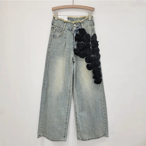 Ethina 3D Flower Applique Wide Leg Jeans