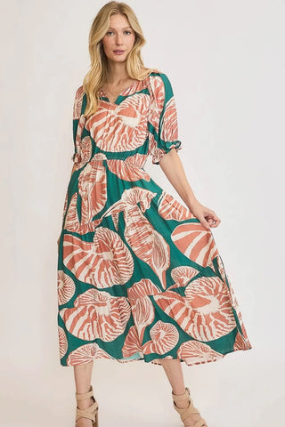 Etna Printed Puff Sleeve Midi Dress