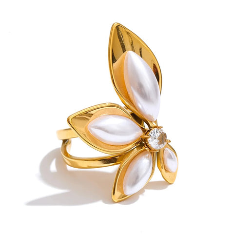 Evangelina Open Pearl Bloom Ring