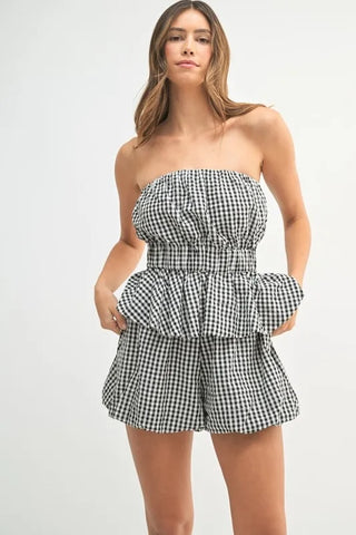 Evelyn Gingham Tube Top and Shorts Set
