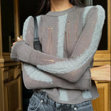 Fae Irregular Stripped Distressed Pullover watereverysunday