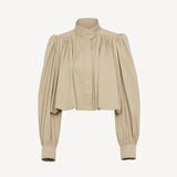 Faith Pleated Cropped Moto Jumper Jacket