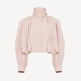 Faith Pleated Cropped Moto Jumper Jacket