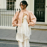 Faith Pleated Cropped Moto Jumper Jacket