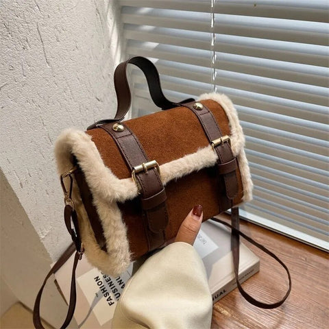 Faux Shearling Box Shoulder Bags watereverysunday