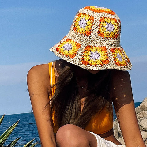 Crochet Pattern Crochet Straw Bucket Hat Floral Crochet Straw