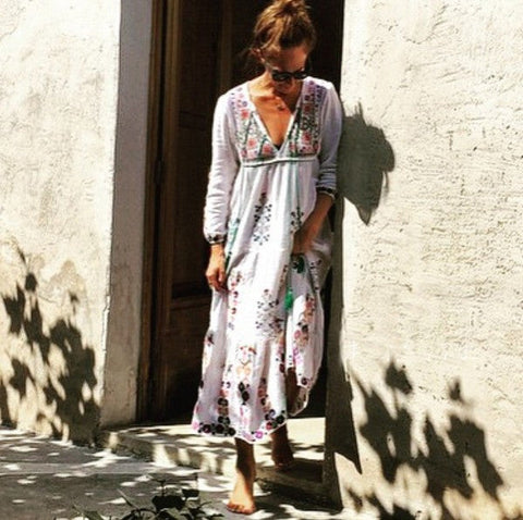 Floral Embroidered Maxi Folk Dress Lavender / XL Floral Embroidered Maxi Folk Dress Lavender / XL