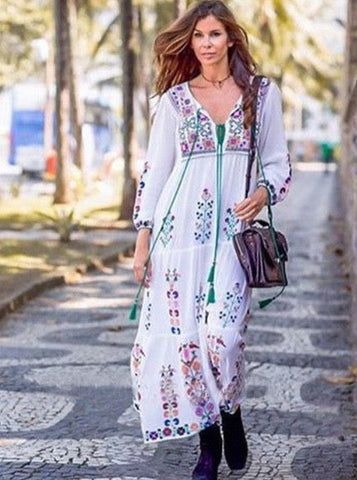 Floral Embroidered Maxi Folk Dress watereverysunday Floral Embroidered Maxi Folk Dress watereverysunday