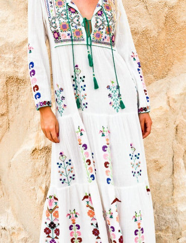 Floral Embroidered Maxi Folk Dress watereverysunday Floral Embroidered Maxi Folk Dress watereverysunday