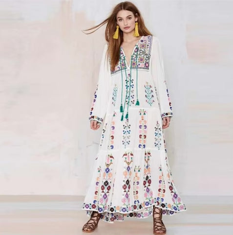 Floral Embroidered Maxi Folk Dress