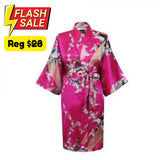 Floral Satin Mini Kimono Robes - Dark-Pink Color M
