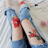 Flower Embroidery Big Fishnet Stockings - 3 Colors watereverysunday