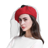 French Beret with Lace Veil - 7 Colors watereverysunday