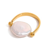 Freshwater Pearl Button 18K Gold Ring