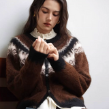 Freyja Nordic Fair Isle Fuzzy Knit Cardigan
