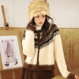 Freyja Nordic Fair Isle Fuzzy Knit Cardigan
