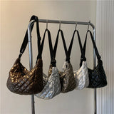 Frida Metallic Quilted Nylon Hobo Bags
