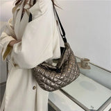 Frida Metallic Quilted Nylon Hobo Bags