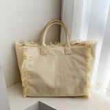 Fringe Trim Large Canvas Totes - 2 Colors watereverysunday