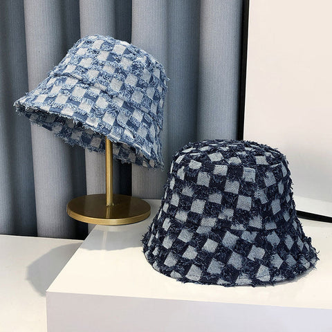 Fringed Checkerboard Denim Bucket Hats - 3 Colors watereverysunday