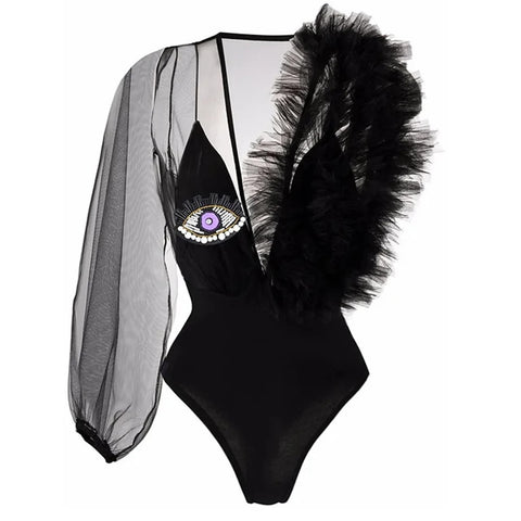 Frisa Asymmetric Sheer Eye Bodysuit