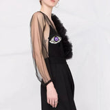 Frisa Asymmetric Sheer Eye Bodysuit