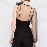 Frisa Asymmetric Sheer Eye Bodysuit