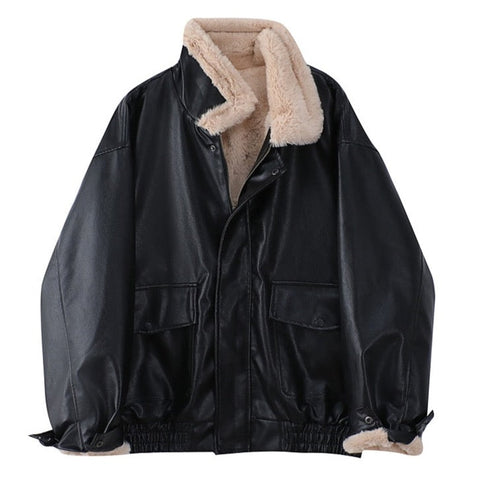 Fur-lined Faux Leather Bomber Jackets - 2 Colors