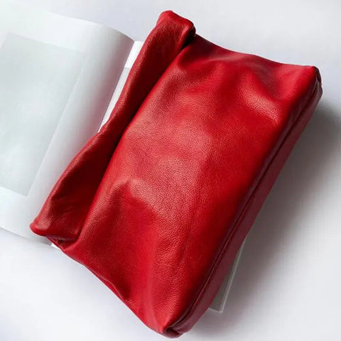 Genuine Leather Fold Over Envelope Clutch Bag