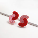 Geometric Red and Glitter Pink Resin Stud Earrings watereverysunday