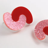 Geometric Red and Glitter Pink Resin Stud Earrings watereverysunday