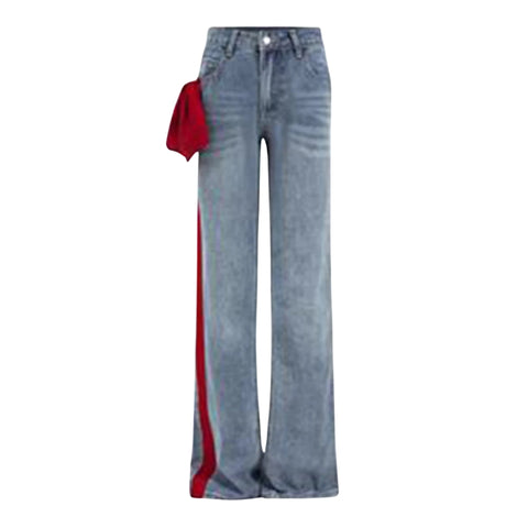 Georgina Velvet-Bow Side Stripe Wide-Leg Jeans