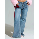 Georgina Velvet-Bow Side Stripe Wide-Leg Jeans