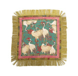 Gewen Vintage Print Tassel Fringe Square Scarf