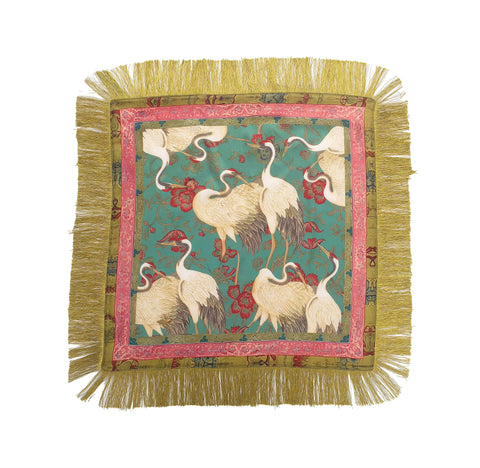 Gewen Vintage Print Tassel Fringe Square Scarf