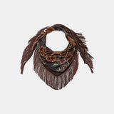Gewen Vintage Print Tassel Fringe Square Scarf