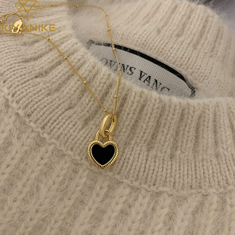 Heart Double Chain Necklace (GDMIX/SVMIX) - LOHME ONLINE STORE