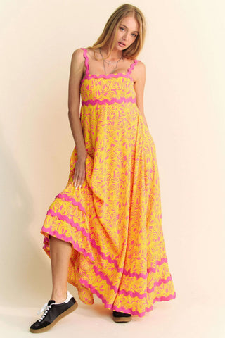 Giola Two Tone Wave Trim Maxi Dress