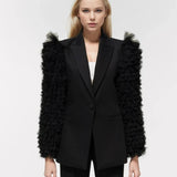 Giola Tulle Ruffle Sleeve Blazer