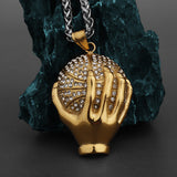 Gold Diamond Ball Holding Hand Necklace watereverysunday