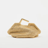 Golden Straw Metal Bar Handle Clutch Bag