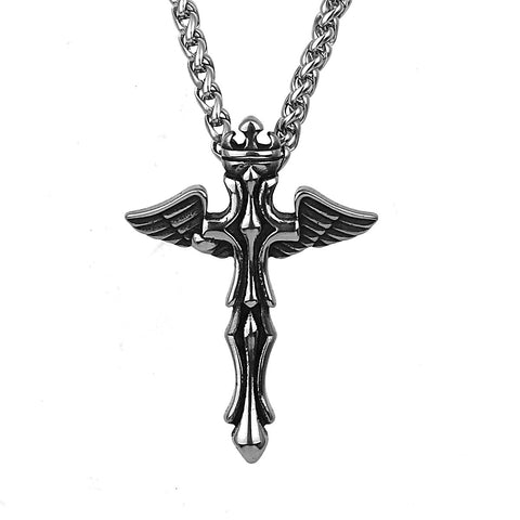 Goth Angel Wings Cross Necklace watereverysunday