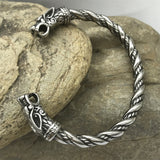 Goth Viking Dragon Heads Steel Braids Cuff Bracelet - L watereverysunday