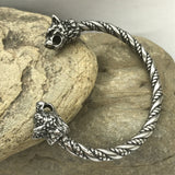 Goth Viking Wolf Heads Steel Braids Cuff Bracelet watereverysunday